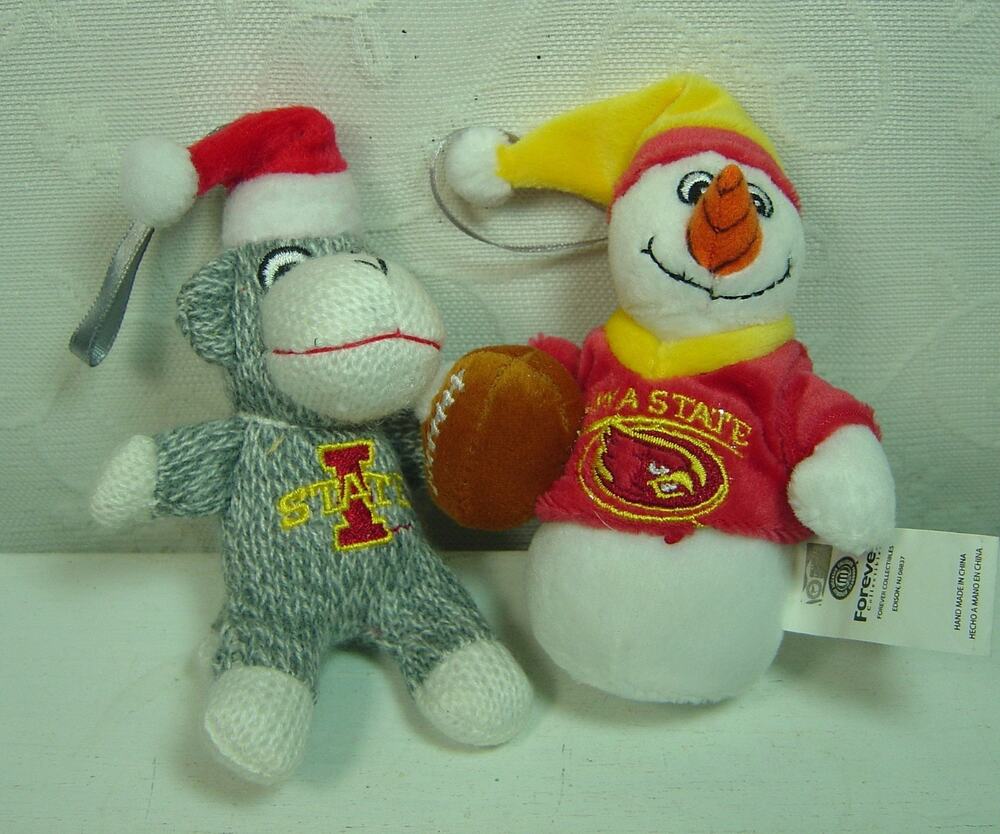 IOWA STATE CYCLONES PLUSH ORNAMENTS-MONKEY & SNOWMAN